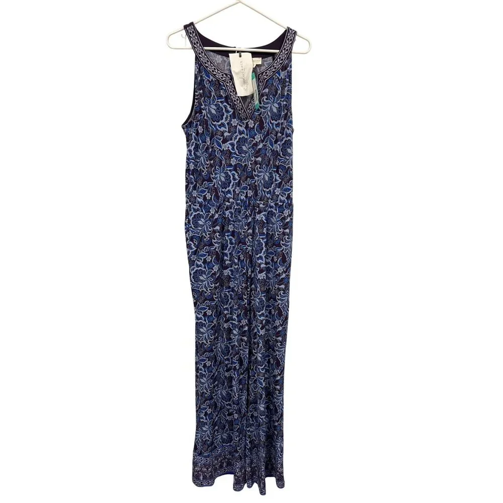 Magnolia Grace Catarina Knit Wide Leg Jumpsuit Womens L Sleeveless Blue Boho NEW - Picture 1 of 5